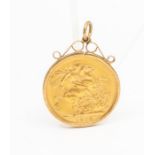 A Sovereign 1918 mounted in a 9ct gold, total gross weight approx 8.9gms