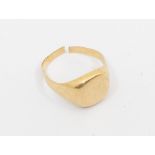 A 9ct signet ring (shank A/F) weight approx 3.7 grams  condition report: thinning to shank open