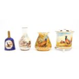 A group of modern china all decorated with Pheasants to include: baluster posy vase, signed James
