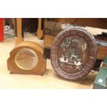1970s Round German wall clock along with eight day 1950s mantle clock (2)