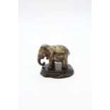 18th Century or earlier Chinese gilt patinated  Bronze elephant on hardwood stand.