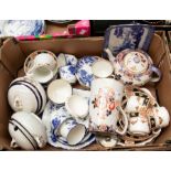 Victorian blue and white tea wares with early 20th century tea wares including water jug and