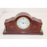 Derby Interest: A mid 20th Century mahogany cased mantel clock, white enamel dial with Roman