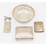 A collection of silver items to include a silver cigar box Birmingham 1918 maker A & J Zimmerman