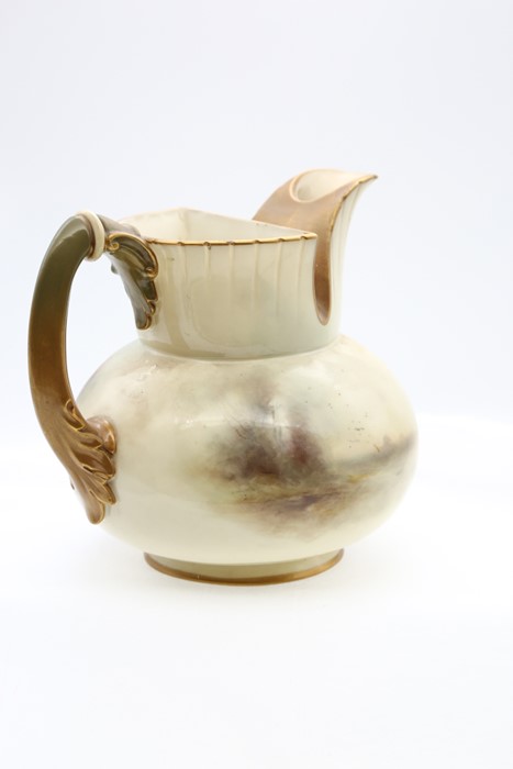 A Royal Worcester shape no: 1438 globular jug, with gilt spout and handle, hand painted with a - Image 2 of 4