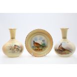 Two Locke & Co Worcester blush ivory squat vases, each shape no: 263, one painted with pheasant
