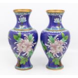 A pair of Chinese cloisonne baluster vases, decorated with flowers (2)