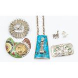 A collection of Peruvian/Aztec white metal and silver jewellery to include a white metal and