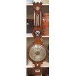 A 19th Century mahogany banjo barometer, four dials. 110cm H