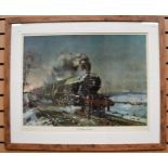 Large framed print of the Flying Scotsman, signed by Terence Cuneo, ltd ed 723/850, 60 x 78cm