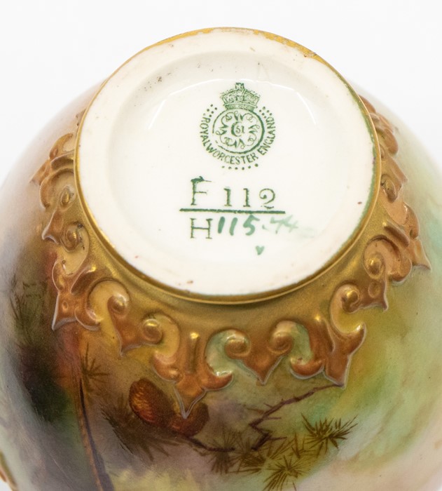 A Royal Worcester blush ivory vase, shape no: F112/H115.74, the body painted with perched Pheasants, - Image 2 of 2