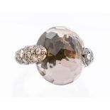 Pomellato Milan- smoky quartz and brown/champagne diamond 18ct rose gold ring, part of the 'Tango'