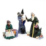 Three Royal Doulton figures: The Wizard, Christmas Parcels silk and ribbons.
