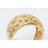 A 9ct gold boule head ring with pierced square textured details, and bead decoration, width approx.
