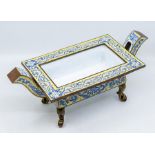A Canton enamel rectangular censer, Qianlong mark and possibly of the period, the sides decorated