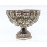 An Asian silver 800 standard raised bowl, lobed silver sides with openwork border chased and