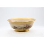 A Royal Worcester circular bowl, wavy rim rim, the interior and exterior painted with vignettes