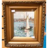 Oil on Board Continental School signed Placroux of a French Harbour scene framed.