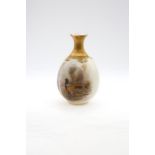 A Royal Worcester posy vase, shape no: H283, gilt collar and stem, the body painted with a pair of
