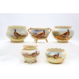 A group of five Locke & Co Worcester sugar bowls, various shaped including Cauldron, all painted