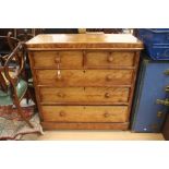 A mid Victorian satinwood chest of drawers, circa 1850, comprising two short and three long