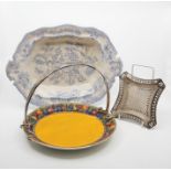 Collection of 19th century dinnerwares including two large meal plates, bowl, dinner plates and