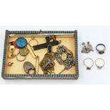 A box of costume jewellery, to include a white topaz and diamond set 18ct gold solitaire ring,