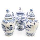 Pair of Dutch Delft vases along with another Dutch Delft twin handled vase (AF)