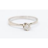 A 9ct white and diamond solitaire, the diamond approx 0.20ct, size M, total gross weight approx 2gms