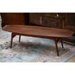 A Danish 'MK' craftsmanship teak oval shaped coffee table, splayed tapered supports, 42cm high,