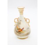 A Royal Worcester blush ivory baluster shape two handled vase, shape no: G995, the body painted with