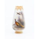 A Royal Worcester blush ivory vase, shape no: G1010, the body painted with Pheasants, one on the