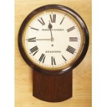 English Fusee wall clock with 12" dial. Inscribed Manoah Rhodes Bradford. In oak drop dial case.