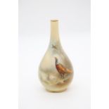 A Royal Worcester blush ivory posy vase, shape no: 151/G, the body painted with cock Pheasant,