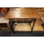 A Victorian joined oak side table, with an overhanging top, single drawer, elm linings, raised on