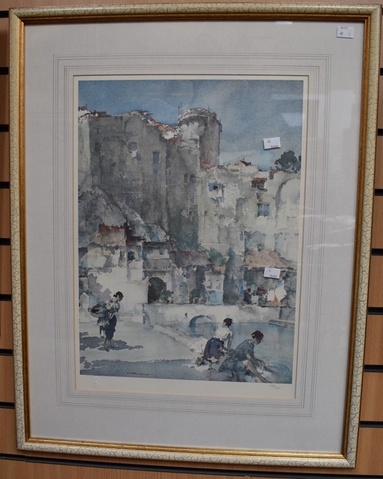 A signed and numbered William Russel Flint lithograph of women washing clothes in a river, 52 x - Image 4 of 6