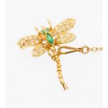 A 14ct gold Dragonfly Brooch set diamonds and emerald, size approx 23mm, total gross weight approx