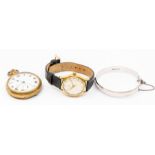 A Gentleman's Certina wristwatch; an openface pocket watch and a silver bangle