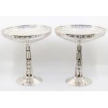 A pair of WMF electroplated pedestal bowls, pierced galley rims. The bowls are standing on hollow