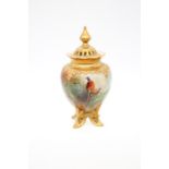 A Royal Worcester pot pourri and cover, shape no: H 277, the body painted with a pair of perched