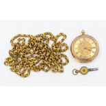 A 14ct gold continental open faced  pocket watch, gold tone dial with Roman numeral markers, foliate