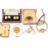 A collection of jewellery to include a Victorian brooch, probably 9ct gold, weight approx 4.8gms,  a