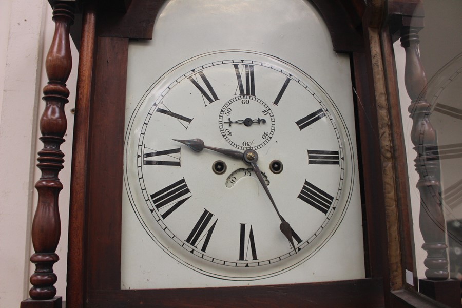 An early Victorian mahogany eight day longcase clock, circa 1850, the hood with a swan neck - Image 2 of 2