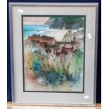 Signed watercolour by G.John Blockley circa 1975, Staithes Yorkshire. 32cm x 41cm.