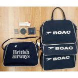 Four Vintage flight bags B.O.A.C and British Airways including compacts and Concorde Badge.