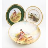 A Modern Aynsley china serving bowl, the centre hand painted with a pair of Pheasants, signed by R