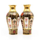 Pair of Royal Crown Derby 1128 Imari vases 18cm H, both 1st quality.