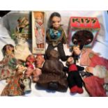 Puppet collection to include ventriloquist doll, hand/glove puppets, Quanras Air Stewardess doll,