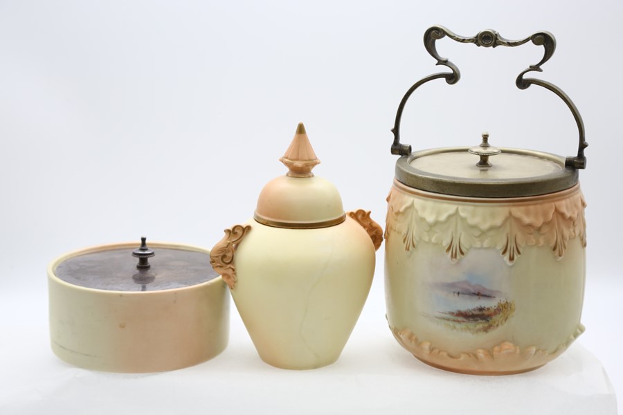 A group of Locke & Co Worcester blush ivory to include: biscuit barrel with Electo Plated collar, - Image 2 of 7