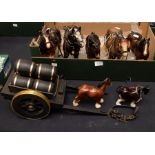 A collection of Beswick style dray horses, all bay three large, two medium and two small, four